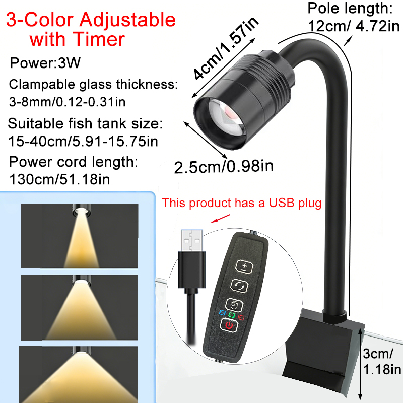 Aquarium Fish Colorful - USB 3W Zuid-Amerikaanse Aquariumspotlight 3-kleurig dimbaar