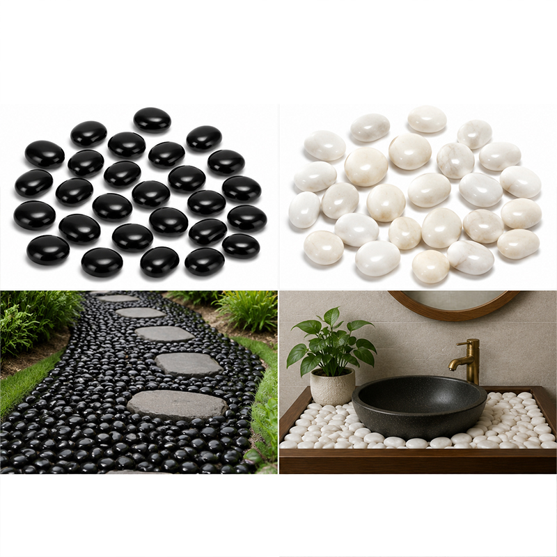 Aquarium Fish House - Wit & Zwart Gepolijste Rivierstenen 200g-400g,